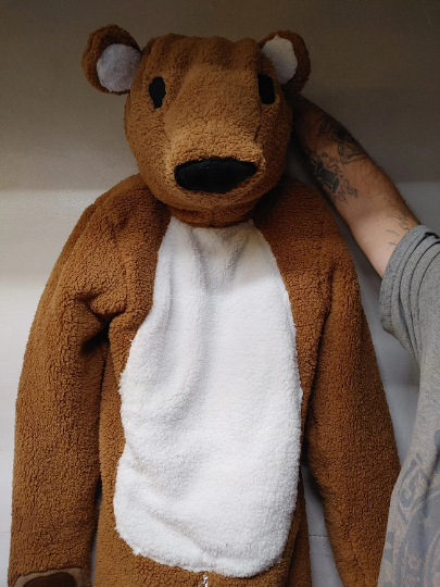 3 Layer BLUE Plush Bear, Adult Custom Sized,Solid Eyes, Perforated Vinyl Nose, and Locking Zipper Mouth, Wrists