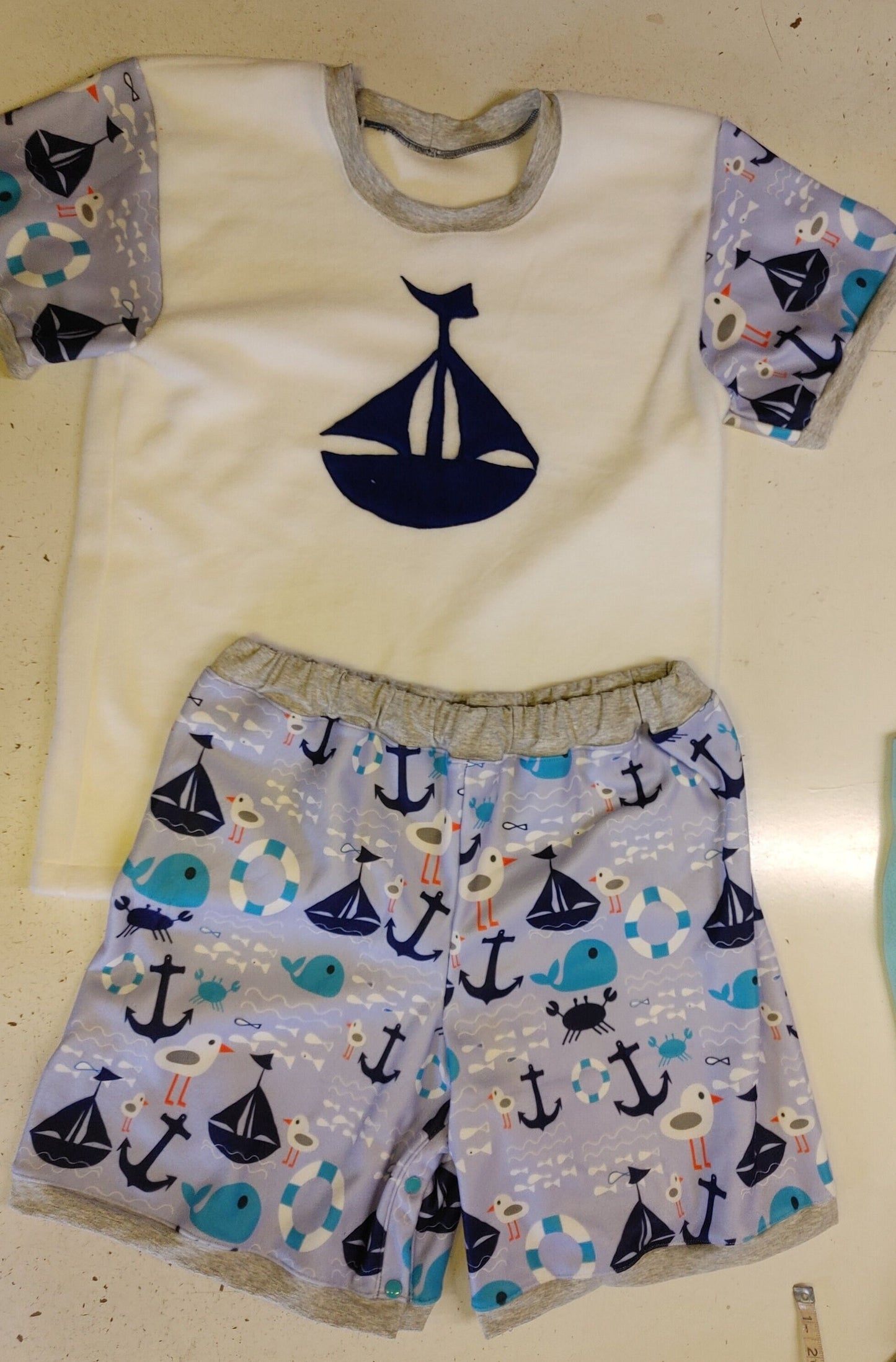 2 Piece Fleece Ship Set, Diaper Shirt and Diaper Shorts Set Custom Sized ABDL Outfit