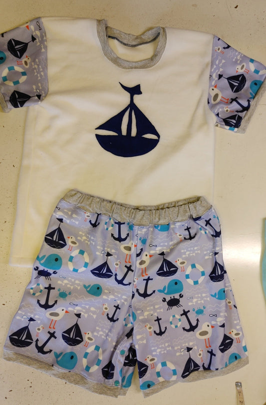 2 Piece Fleece Ship Set, Diaper Shirt and Diaper Shorts Set Custom Sized ABDL Outfit