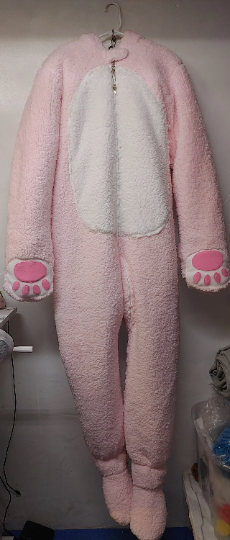 3 Layer Plush Pink-sherpa fleece bear footie pajama with locking zipper