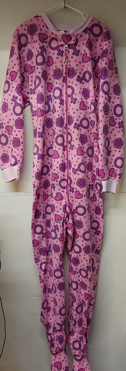 Girl Power, Roses and Love fleece Footie Pajamas with LOCKING zipper with elastic in the ankles Custom Made for You