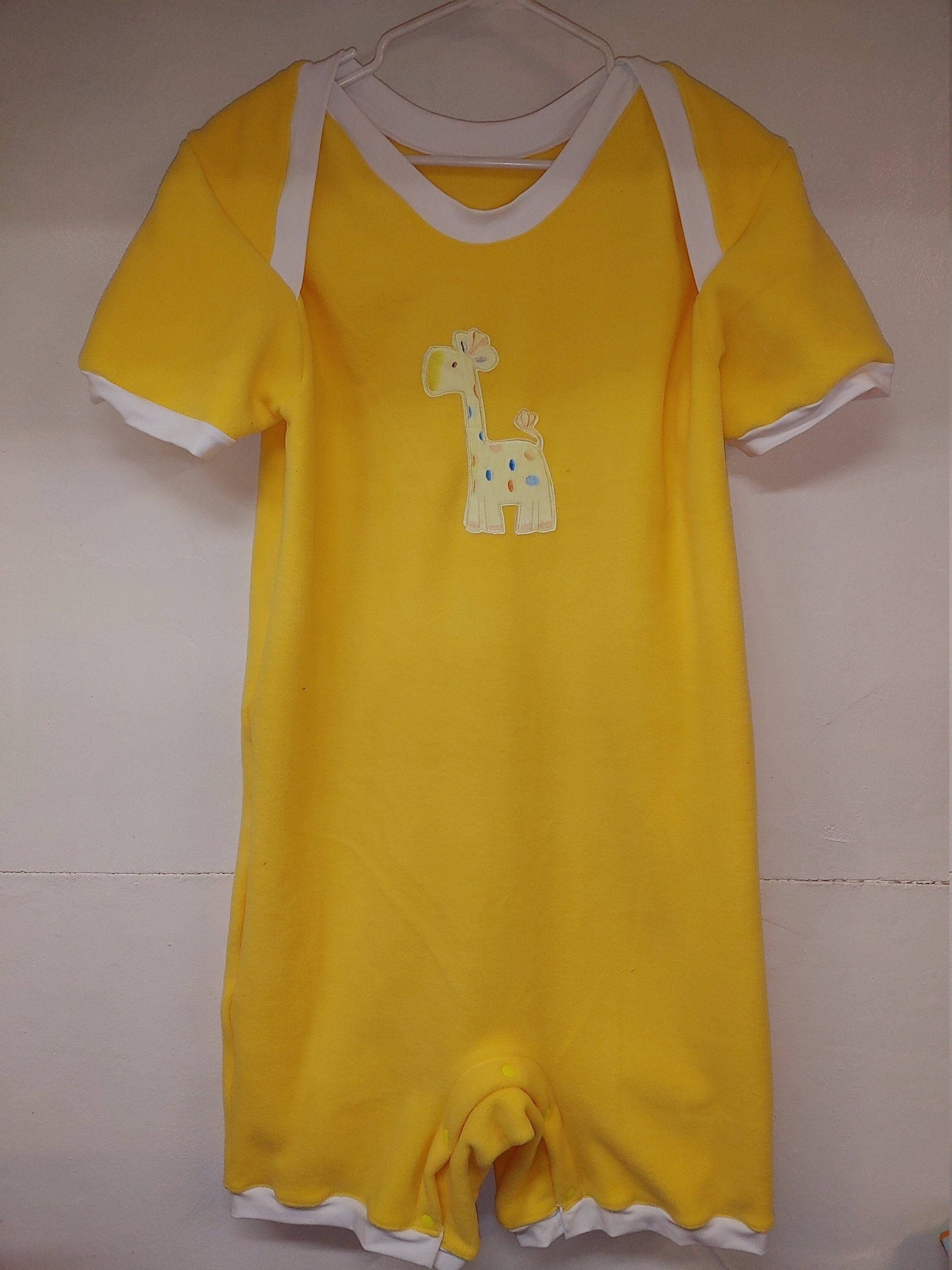 Fleece ABDL Romper with Lapneck and Snap Crotch featuring a Giraffe