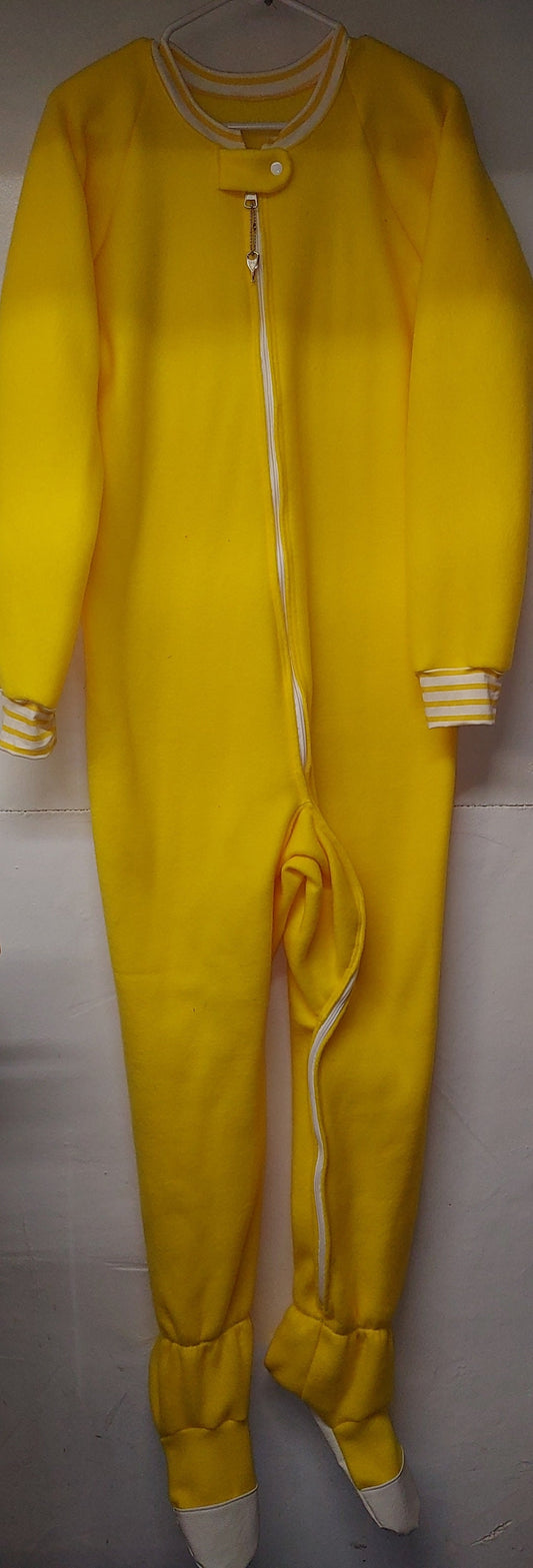 NEW PROMO Vintage YELLOW fleece footie pajama featuring locking zipper and striped cuffs/collar