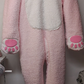 3 Layer Plush Pink-sherpa fleece bear footie pajama with locking zipper
